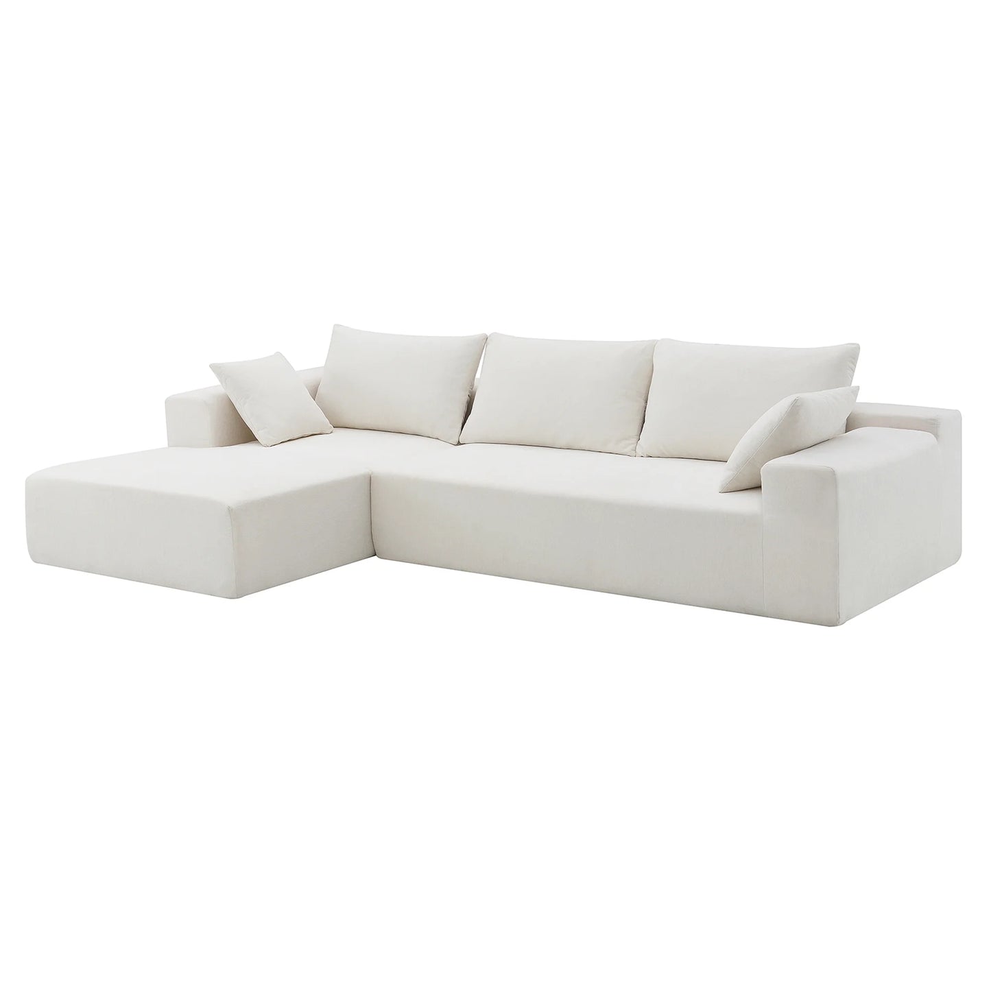 White Modular Sectional Sofa – 109" L-Shaped Sleeper Couch, Modern Minimalist Style