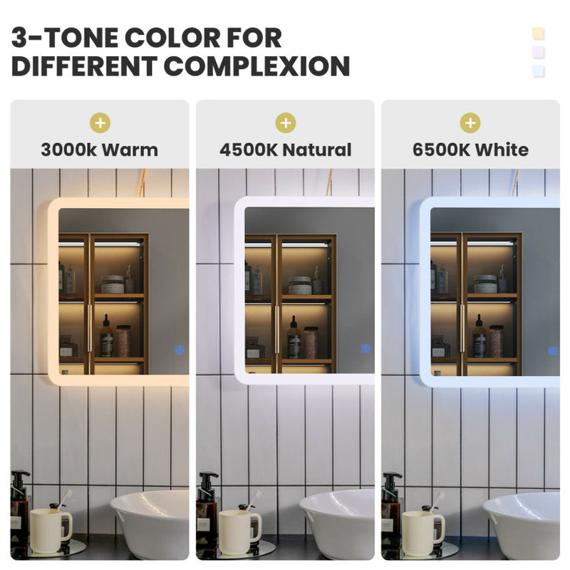 Modern LED Bathroom Mirror – Wall-Mounted Rounded Arc with Touch Controls