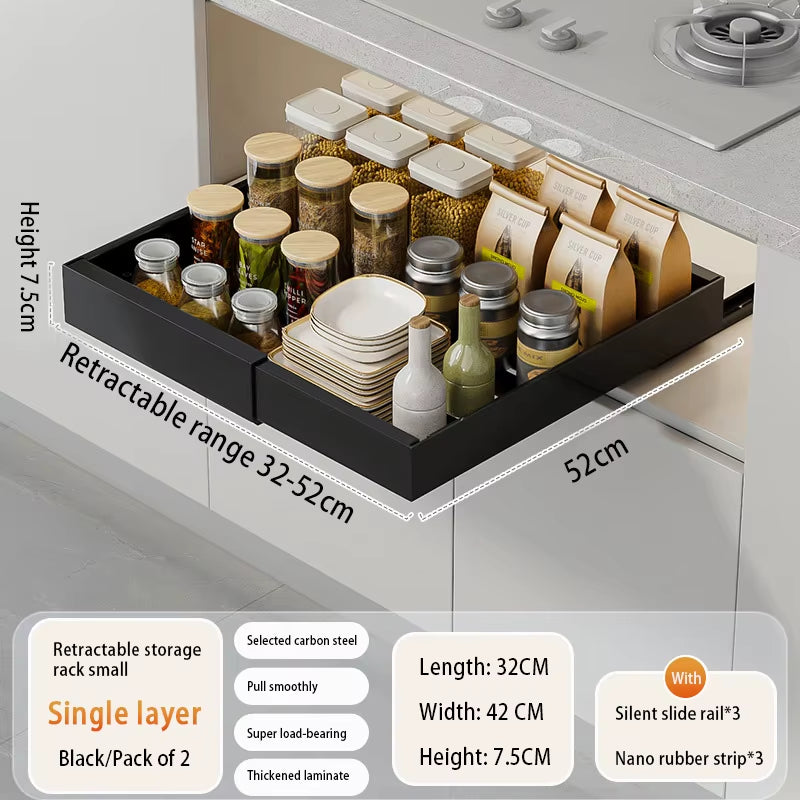 Slide-Out Cabinet Drawers – Expandable Metal Organizer for Kitchen, Pantry, or Bathroom