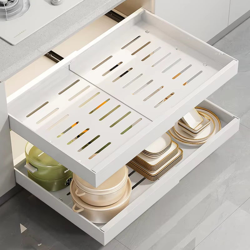 Slide-Out Cabinet Drawers – Expandable Metal Organizer for Kitchen, Pantry, or Bathroom