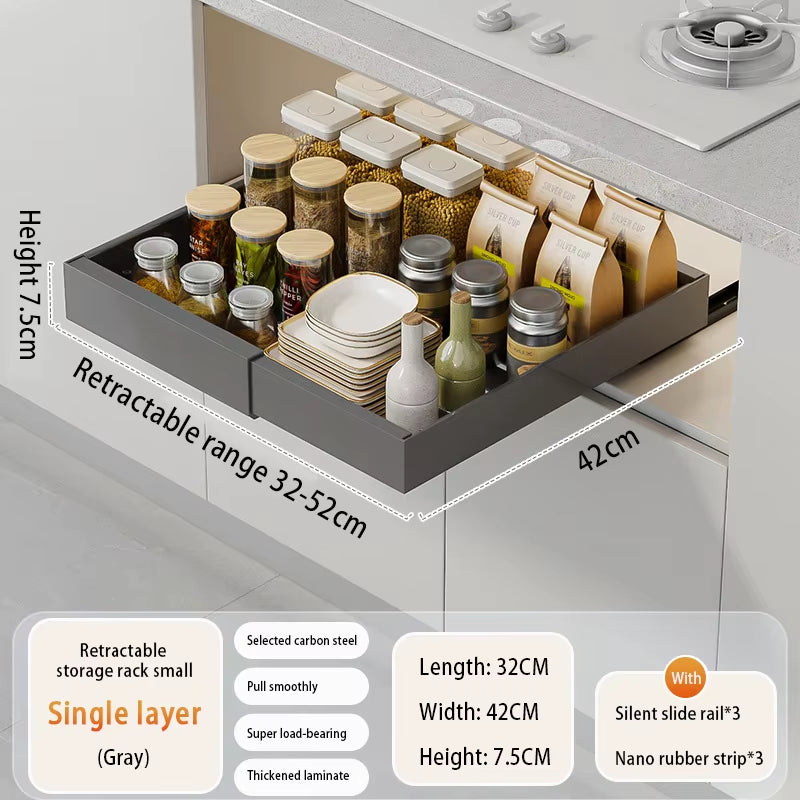 Slide-Out Cabinet Drawers – Expandable Metal Organizer for Kitchen, Pantry, or Bathroom