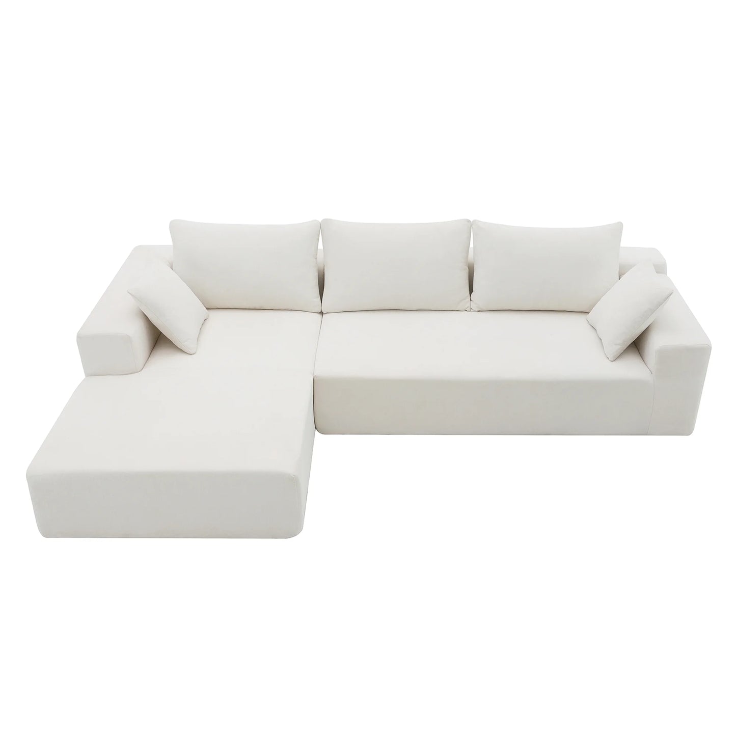 White Modular Sectional Sofa – 109" L-Shaped Sleeper Couch, Modern Minimalist Style