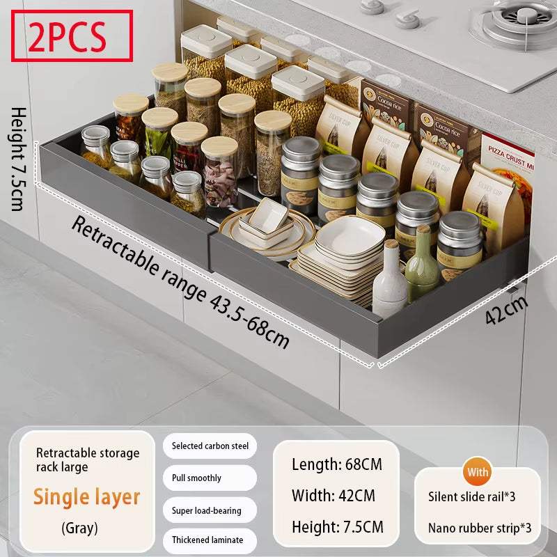 Slide-Out Cabinet Drawers – Expandable Metal Organizer for Kitchen, Pantry, or Bathroom