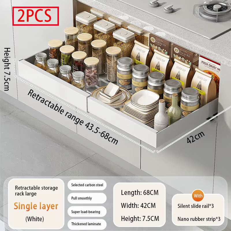 Slide-Out Cabinet Drawers – Expandable Metal Organizer for Kitchen, Pantry, or Bathroom