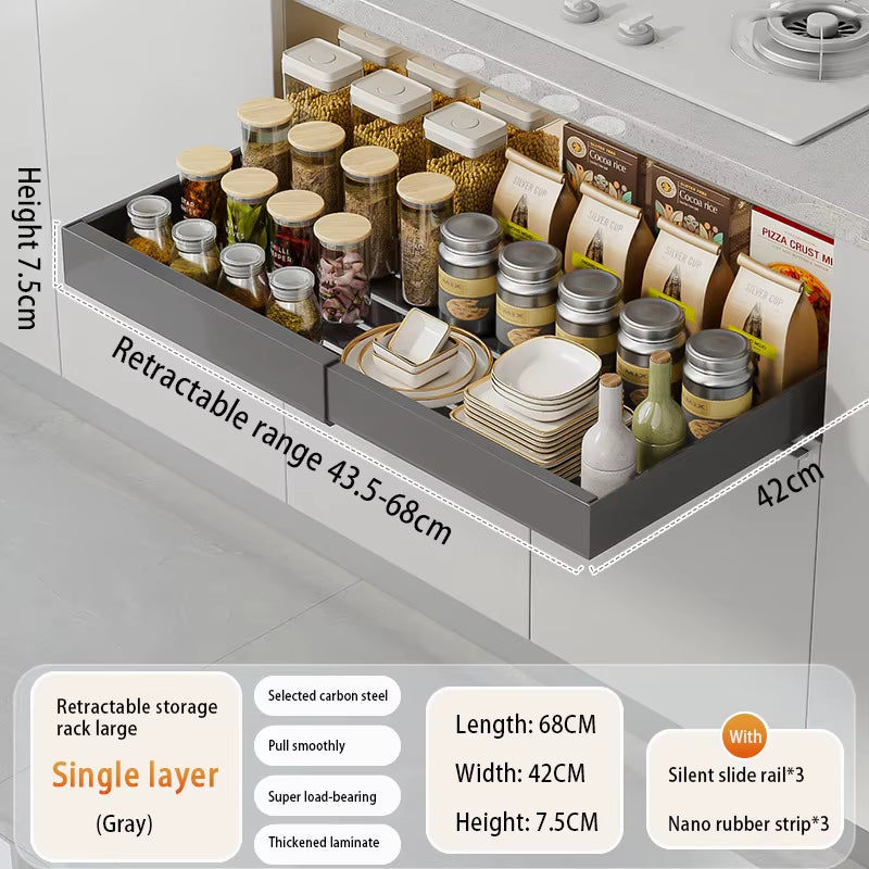 Slide-Out Cabinet Drawers – Expandable Metal Organizer for Kitchen, Pantry, or Bathroom