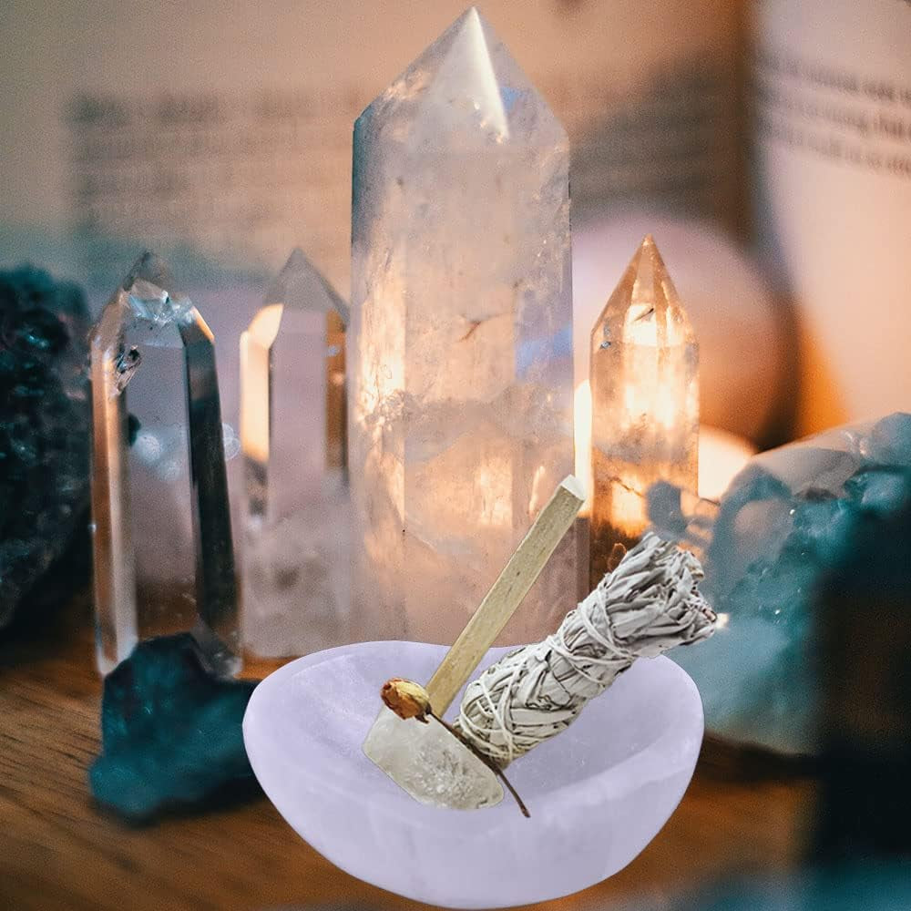 Moroccan Selenite Heart Bowl, 5" – Hand-Carved for Crystal Cleansing and Decoration