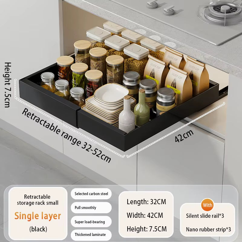 Slide-Out Cabinet Drawers – Expandable Metal Organizer for Kitchen, Pantry, or Bathroom