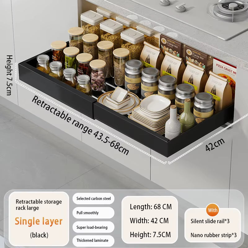 Slide-Out Cabinet Drawers – Expandable Metal Organizer for Kitchen, Pantry, or Bathroom