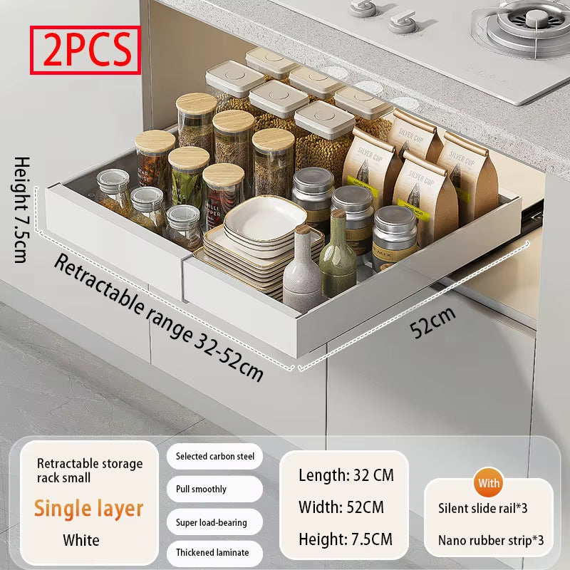 Slide-Out Cabinet Drawers – Expandable Metal Organizer for Kitchen, Pantry, or Bathroom