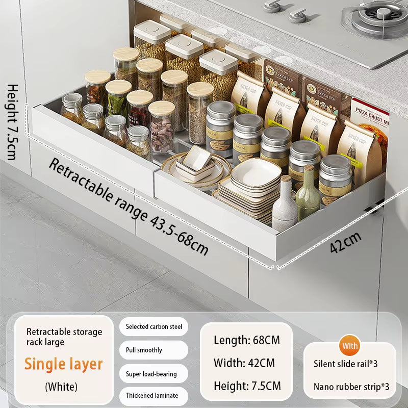 Slide-Out Cabinet Drawers – Expandable Metal Organizer for Kitchen, Pantry, or Bathroom