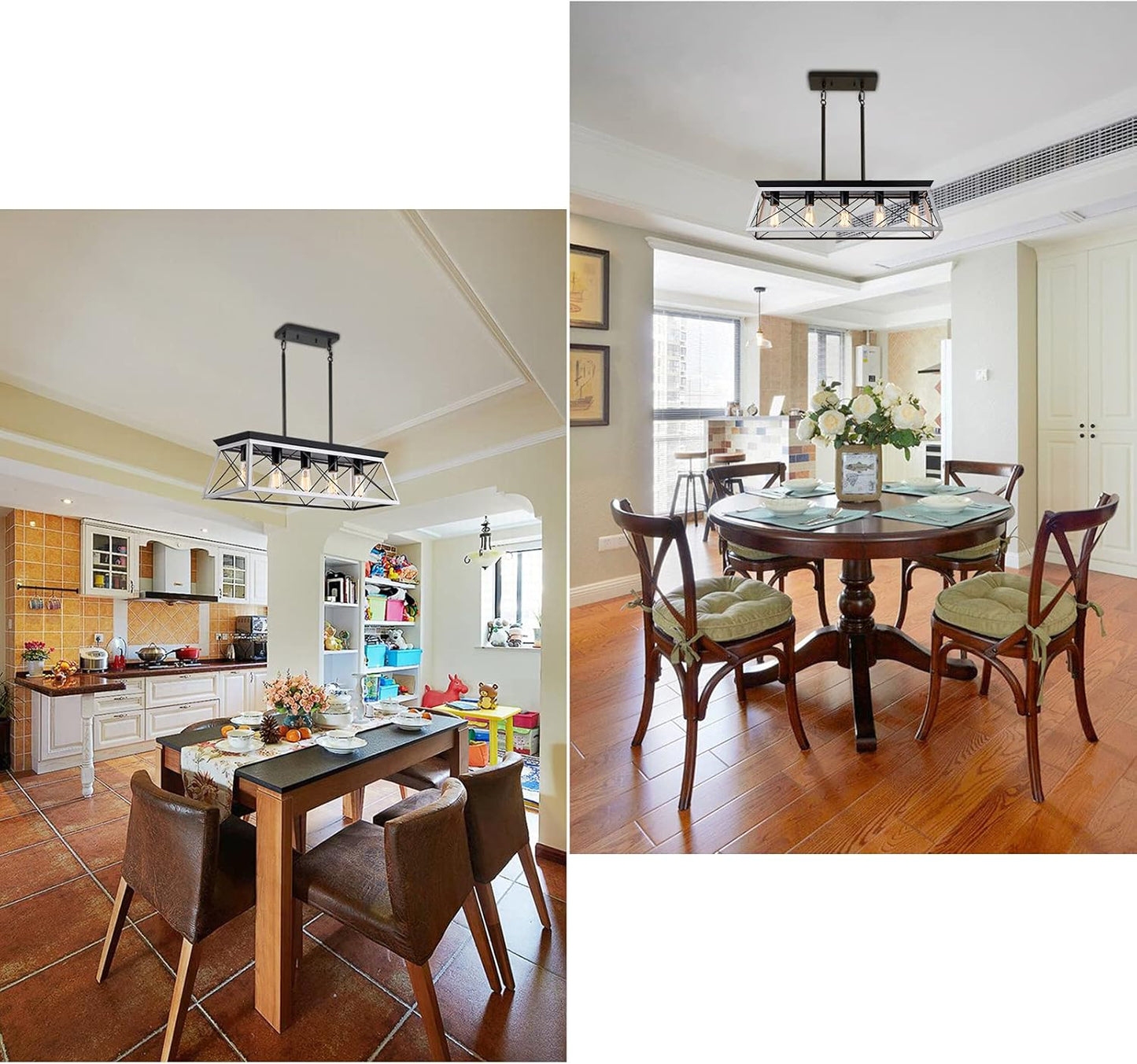 Rustic Farmhouse 5-Light Pendant Light – Rectangular Chandelier for Dining Room or Kitchen Island