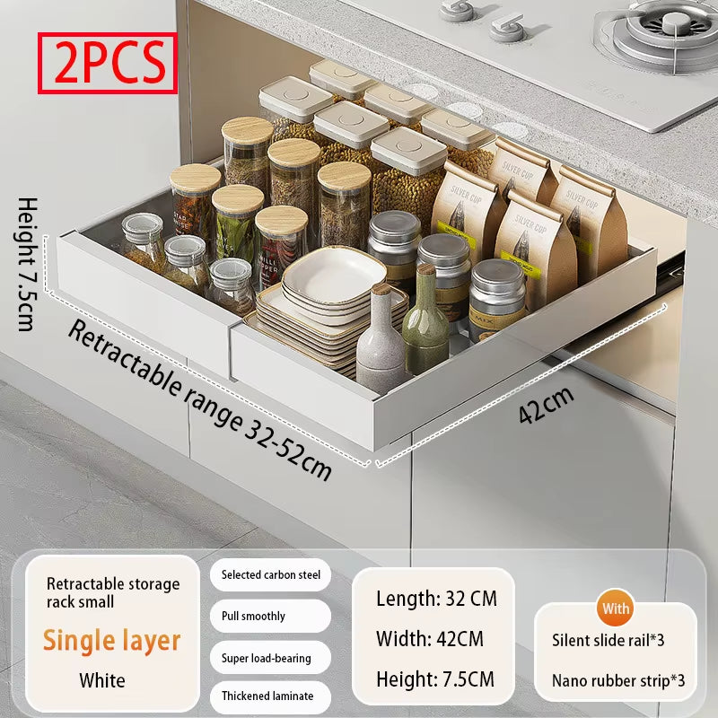 Slide-Out Cabinet Drawers – Expandable Metal Organizer for Kitchen, Pantry, or Bathroom