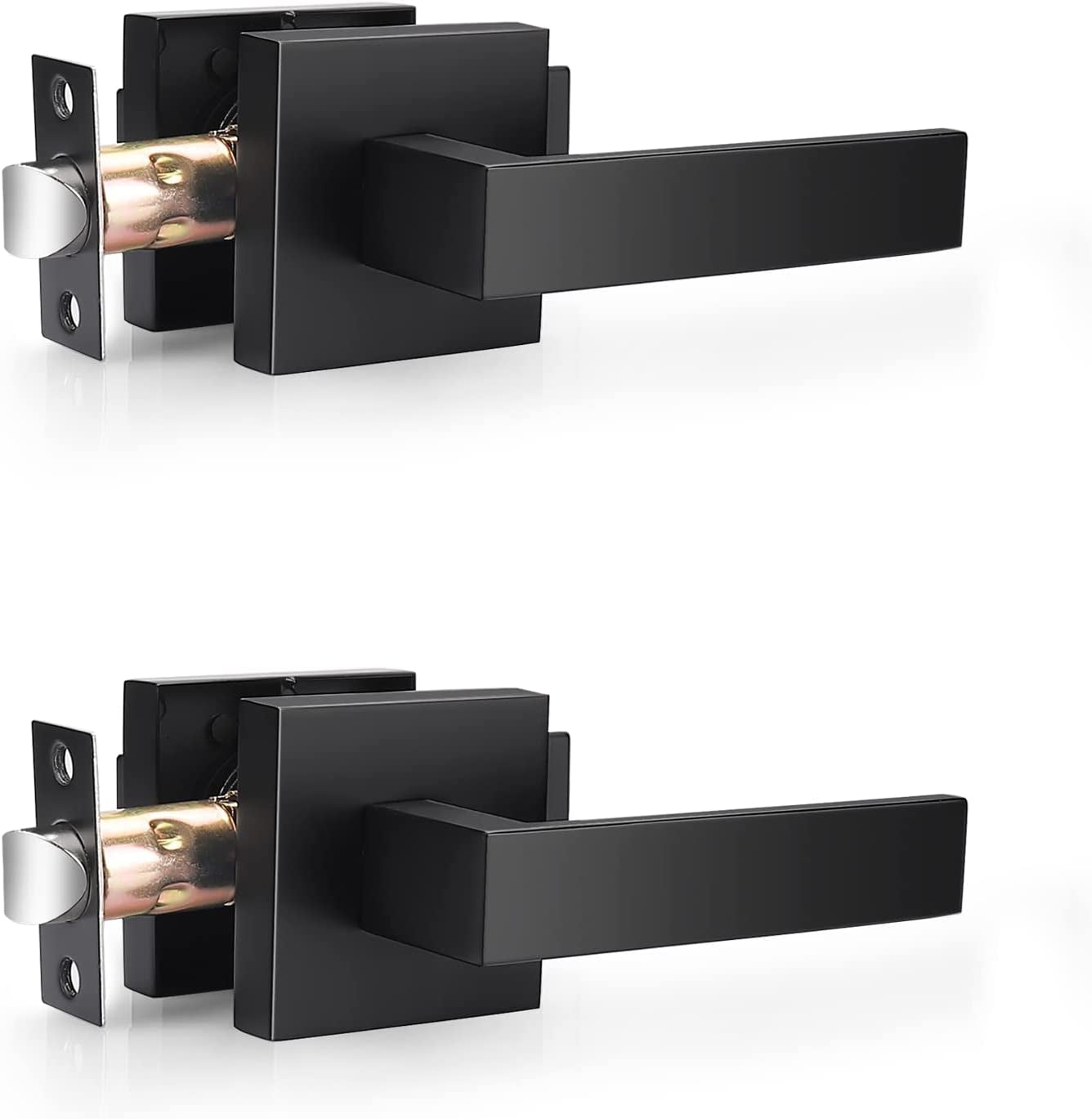 Modern Matte Black Door Levers – Non-Locking, Reversible Passage Handle Set (2-Pack)