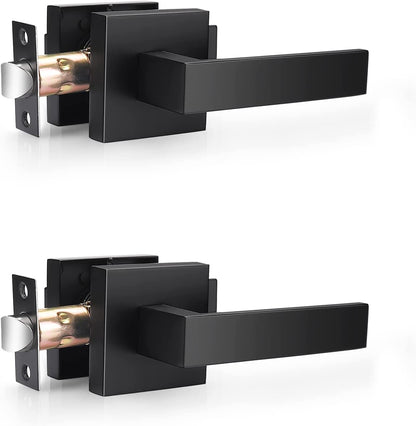 Modern Matte Black Door Levers – Non-Locking, Reversible Passage Handle Set (2-Pack)