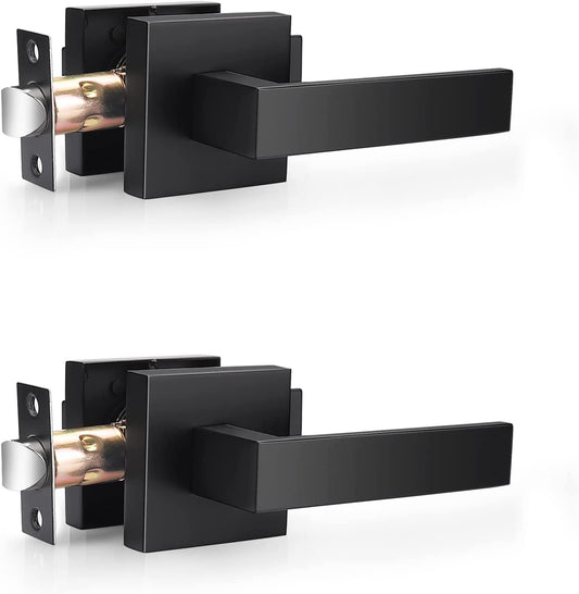 Modern Matte Black Door Levers – Non-Locking, Reversible Passage Handle Set (2-Pack)