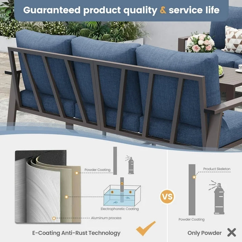 Contemporary Aluminum Patio Couch Set – Blue Outdoor Conversation Furniture