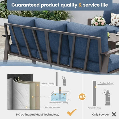 Contemporary Aluminum Patio Couch Set – Blue Outdoor Conversation Furniture