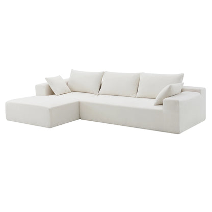 White Modular Sectional Sofa – 109" L-Shaped Sleeper Couch, Modern Minimalist Style