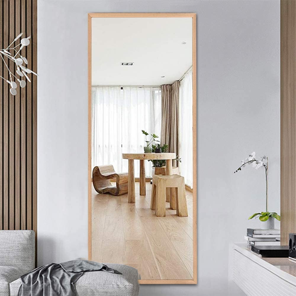 Versatile Full Size Mirror – 65"x22" with Wooden Frame, Leaning or Hanging Design