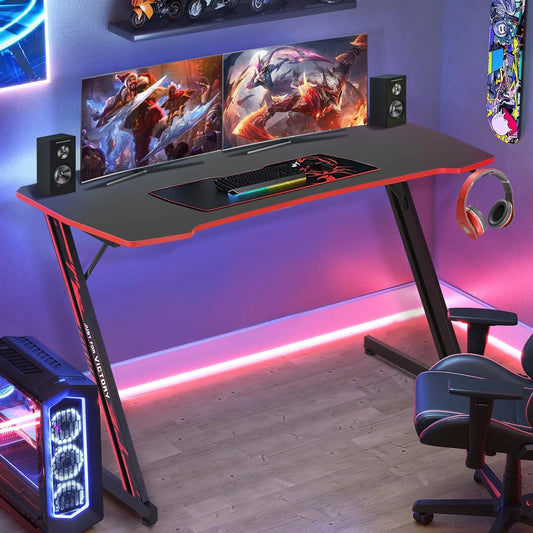 NCS Z-Shaped 47" Gaming Computer Desk – Sturdy Home Office Table with Headset Hook, Red