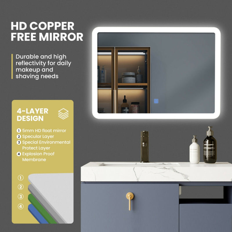 Modern LED Bathroom Mirror – Wall-Mounted Rounded Arc with Touch Controls