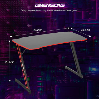 NCS Z-Shaped 47" Gaming Computer Desk – Sturdy Home Office Table with Headset Hook, Red