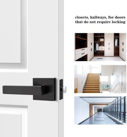 Modern Matte Black Door Levers – Non-Locking, Reversible Passage Handle Set (2-Pack)