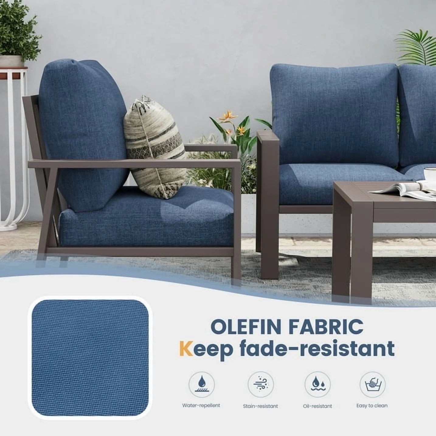 Contemporary Aluminum Patio Couch Set – Blue Outdoor Conversation Furniture
