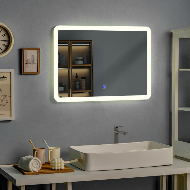 Modern LED Bathroom Mirror – Wall-Mounted Rounded Arc with Touch Controls