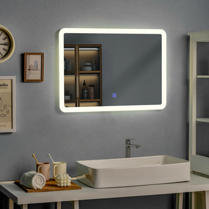 Modern LED Bathroom Mirror – Wall-Mounted Rounded Arc with Touch Controls