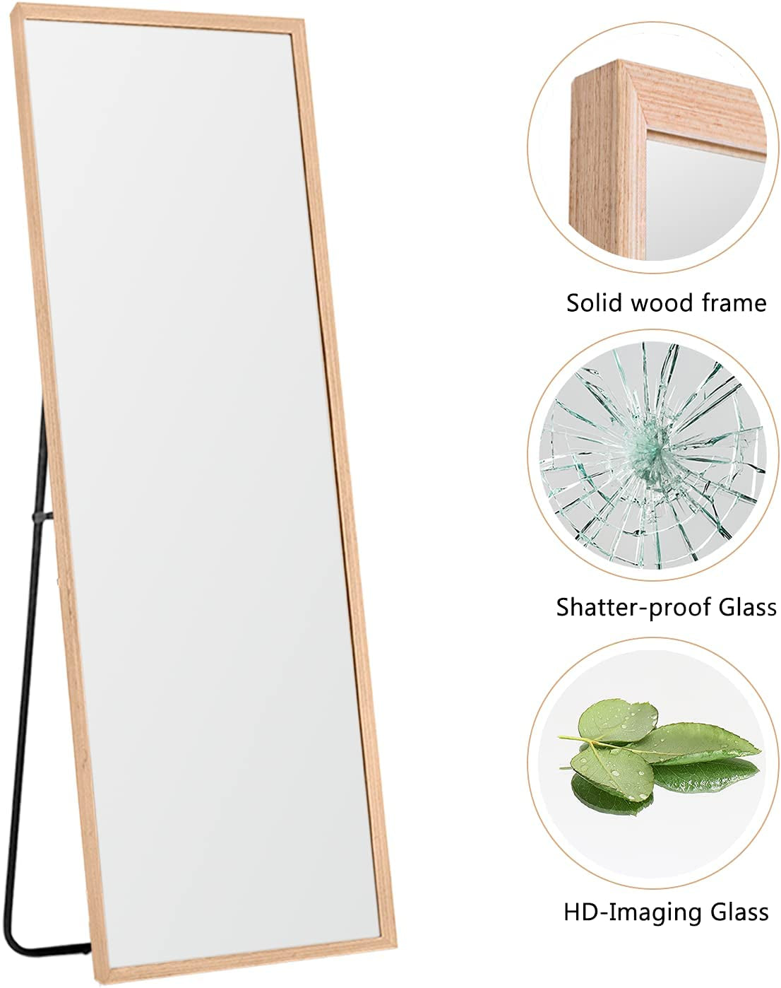 Versatile Full Size Mirror – 65"x22" with Wooden Frame, Leaning or Hanging Design