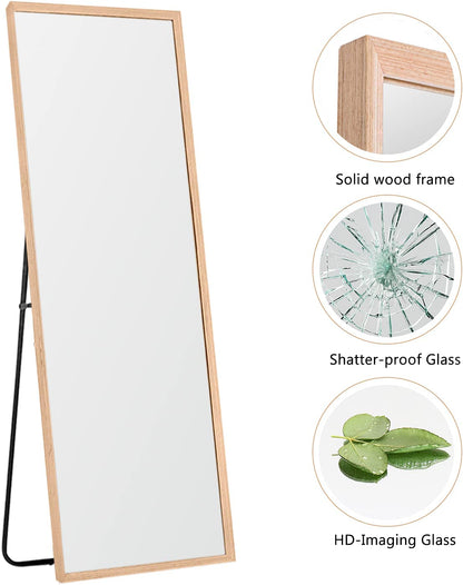 Versatile Full Size Mirror – 65"x22" with Wooden Frame, Leaning or Hanging Design