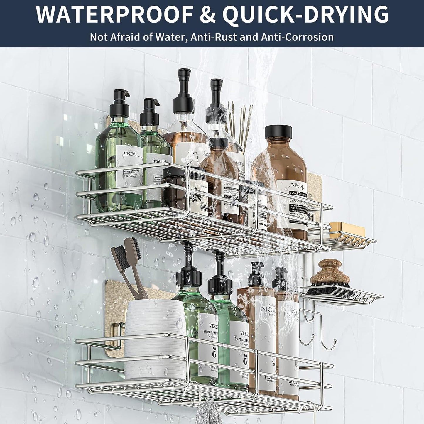 Shower Caddy Shelf Set with Soap Holder – 3-Pack No-Drill Stainless Steel Bathroom Organizer