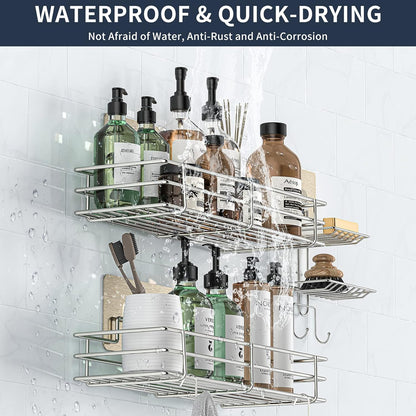 Shower Caddy Shelf Set with Soap Holder – 3-Pack No-Drill Stainless Steel Bathroom Organizer