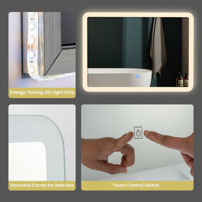 Modern LED Bathroom Mirror – Wall-Mounted Rounded Arc with Touch Controls