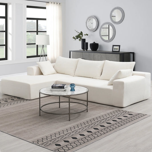 White Modular Sectional Sofa – 109" L-Shaped Sleeper Couch, Modern Minimalist Style