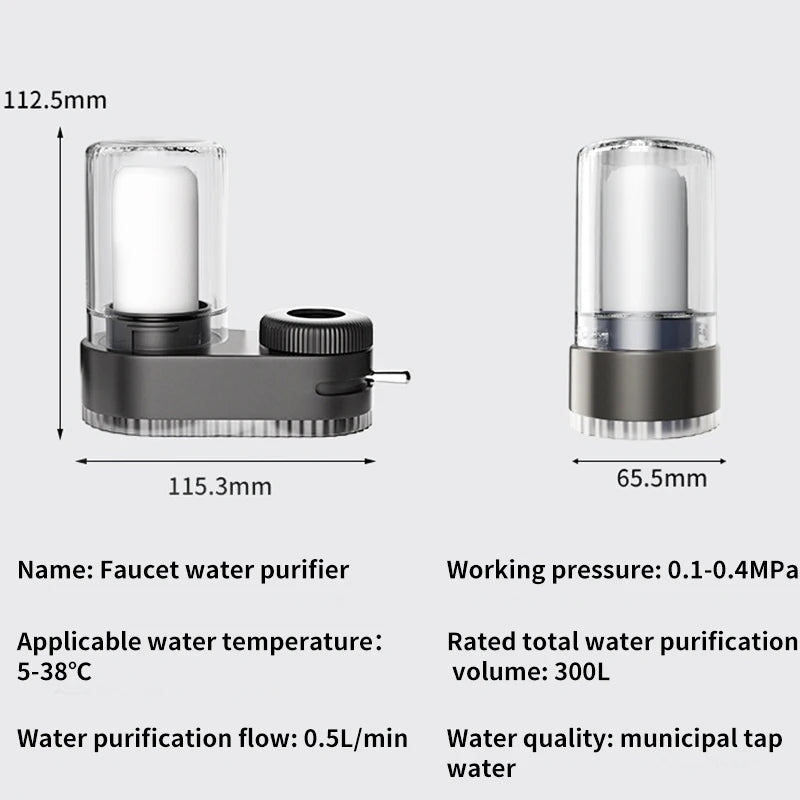 Faucet Water Filter with 2 Washable Elements – Physical Purifier for Kitchen Tap