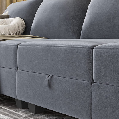 Living Room Furniture Set – 3-Piece Bluish Grey Polyester Fabric Sofa, Loveseat & Armchair