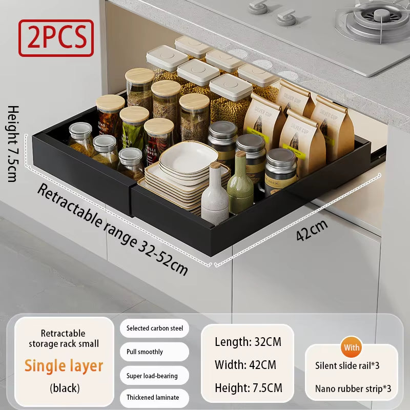 Slide-Out Cabinet Drawers – Expandable Metal Organizer for Kitchen, Pantry, or Bathroom