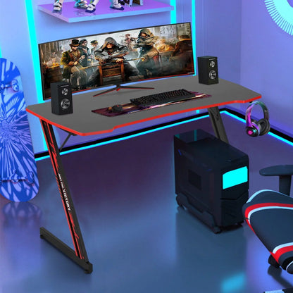 NCS Z-Shaped 47" Gaming Computer Desk – Sturdy Home Office Table with Headset Hook, Red