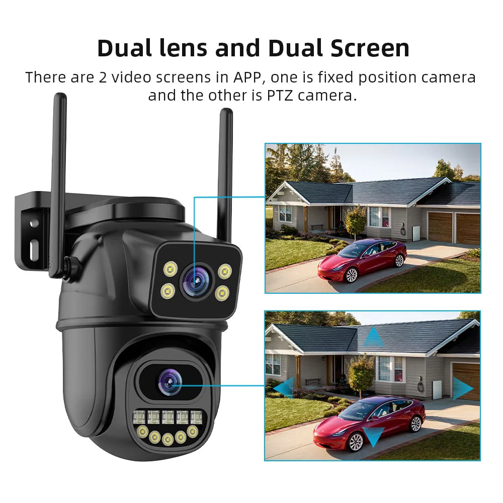Outdoor 4K 8MP PTZ IP Camera – Dual Lens, AI Auto Tracking, Dual Screen, Audio & Video Surveillance