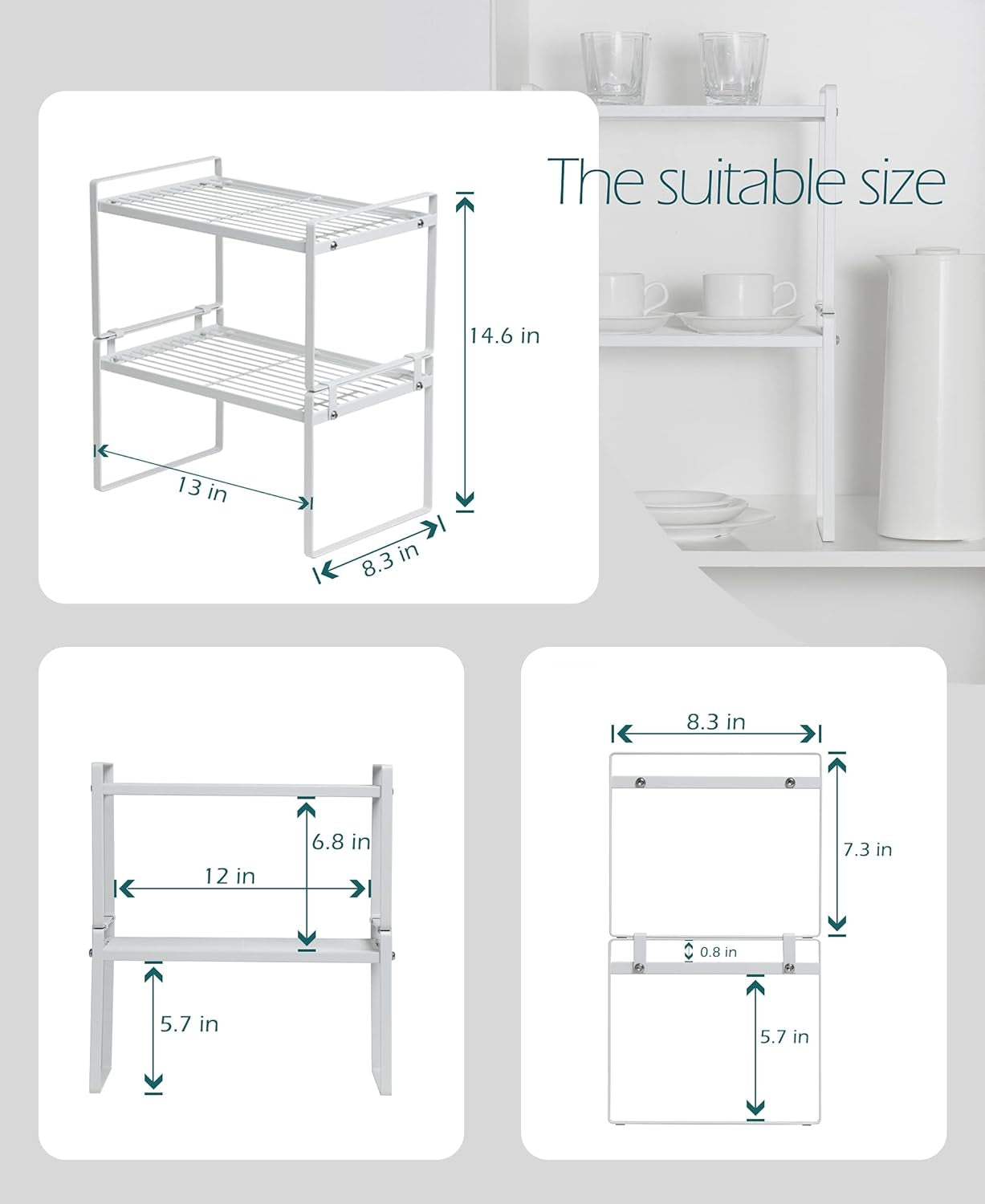 Multi-Purpose Cabinet & Counter Shelf Racks – 2-Pack Stackable, Non-Slip, Rust-Resistant Steel