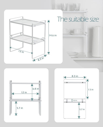 Multi-Purpose Cabinet & Counter Shelf Racks – 2-Pack Stackable, Non-Slip, Rust-Resistant Steel