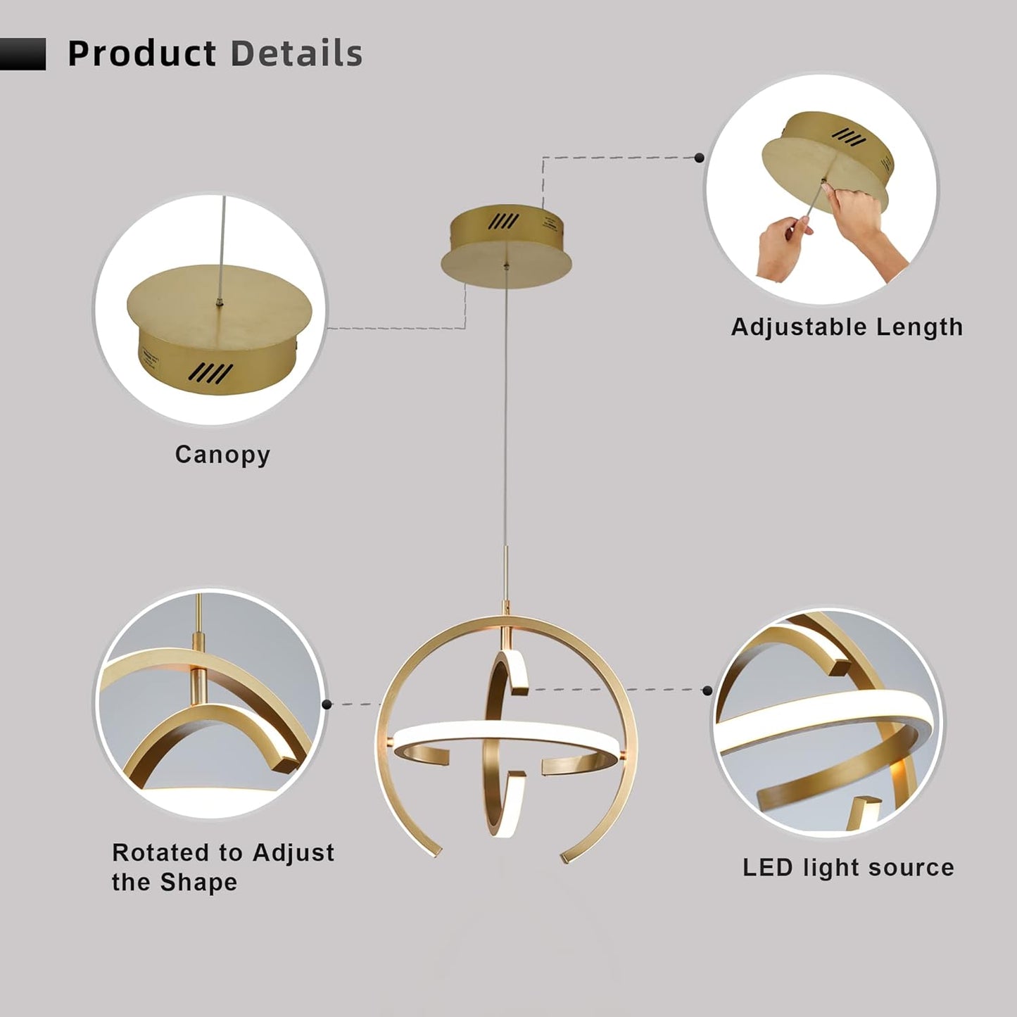 Gold Globe Modern LED Chandelier – Dimmable 4000K Pendant Light Fixture, 19.2W for Indoor Spaces
