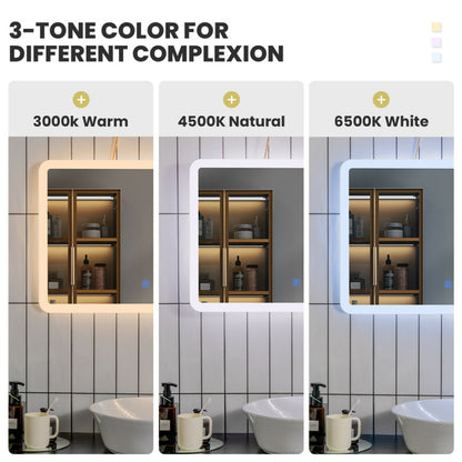 Modern LED Bathroom Mirror – Wall-Mounted Rounded Arc with Touch Controls