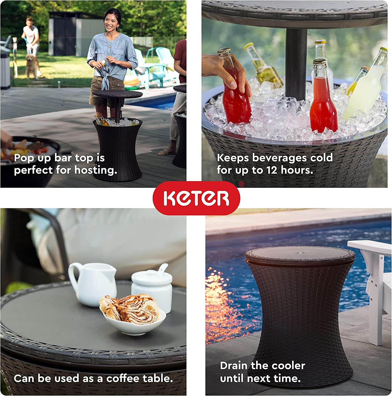Pacific Cool Bar – Multi-Use Patio Side Table with Built-In Cooler (7.5 Gal), Ideal for Outdoor Entertaining