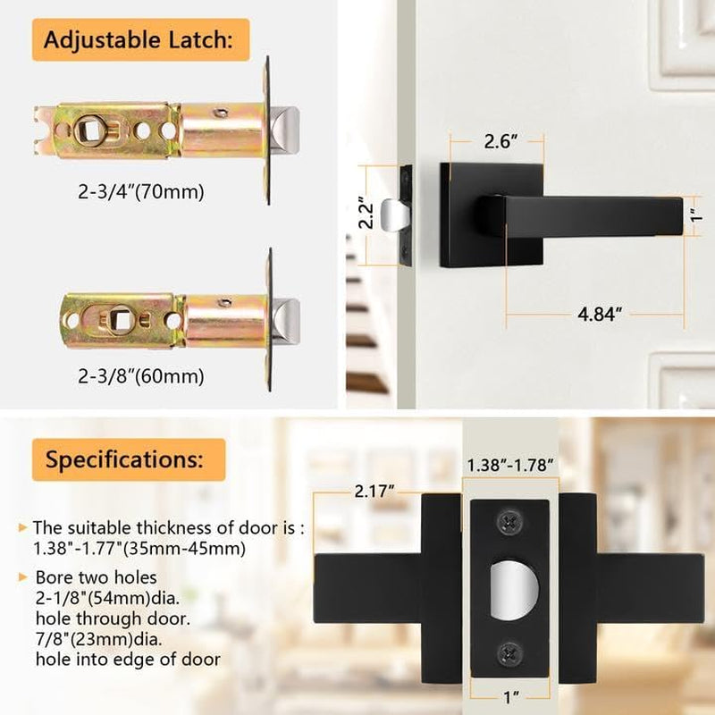 Modern Matte Black Door Levers – Non-Locking, Reversible Passage Handle Set (2-Pack)