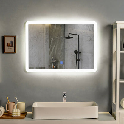 Modern LED Bathroom Mirror – Wall-Mounted Rounded Arc with Touch Controls