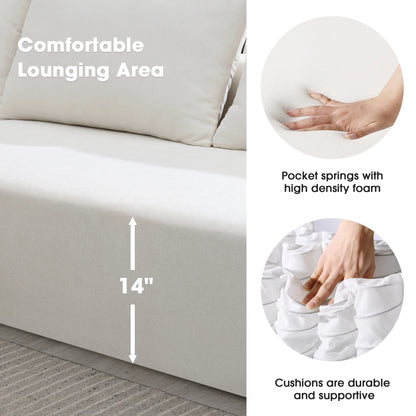 White Modular Sectional Sofa – 109" L-Shaped Sleeper Couch, Modern Minimalist Style