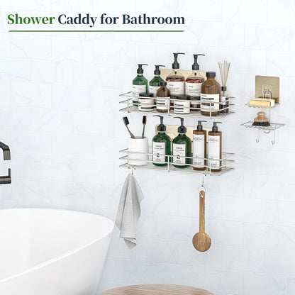 Shower Caddy Shelf Set with Soap Holder – 3-Pack No-Drill Stainless Steel Bathroom Organizer